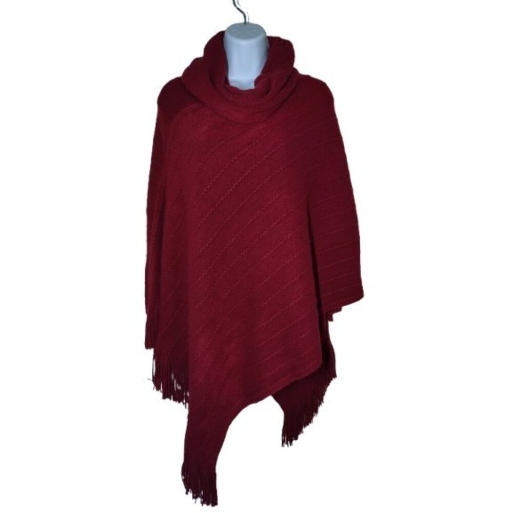 BCBGmaxazria Purple Oversized Cowl Neck Poncho Sweater W Fringe S